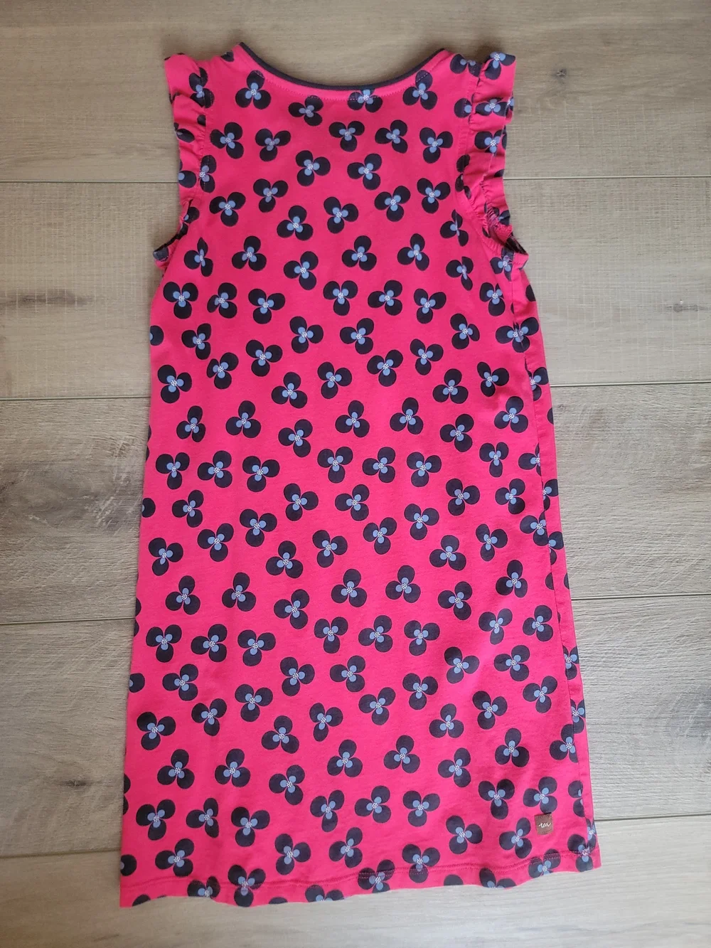 Tea Collection Girls Pink Blue Floral Cotton Double Breasted Ruffle Dress Size 8
